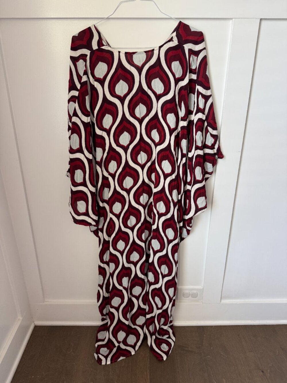 Free People Groovy Baby Maxi Kaftan Red White One Size Beachy Oversized - Picture 6 of 7